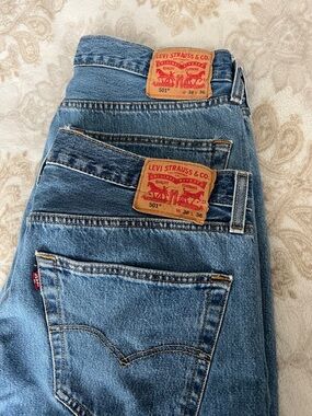 2 pairs Deal! Levi's Blue Denim 501 Straight Leg Jeans - Medium Blue. Button fly